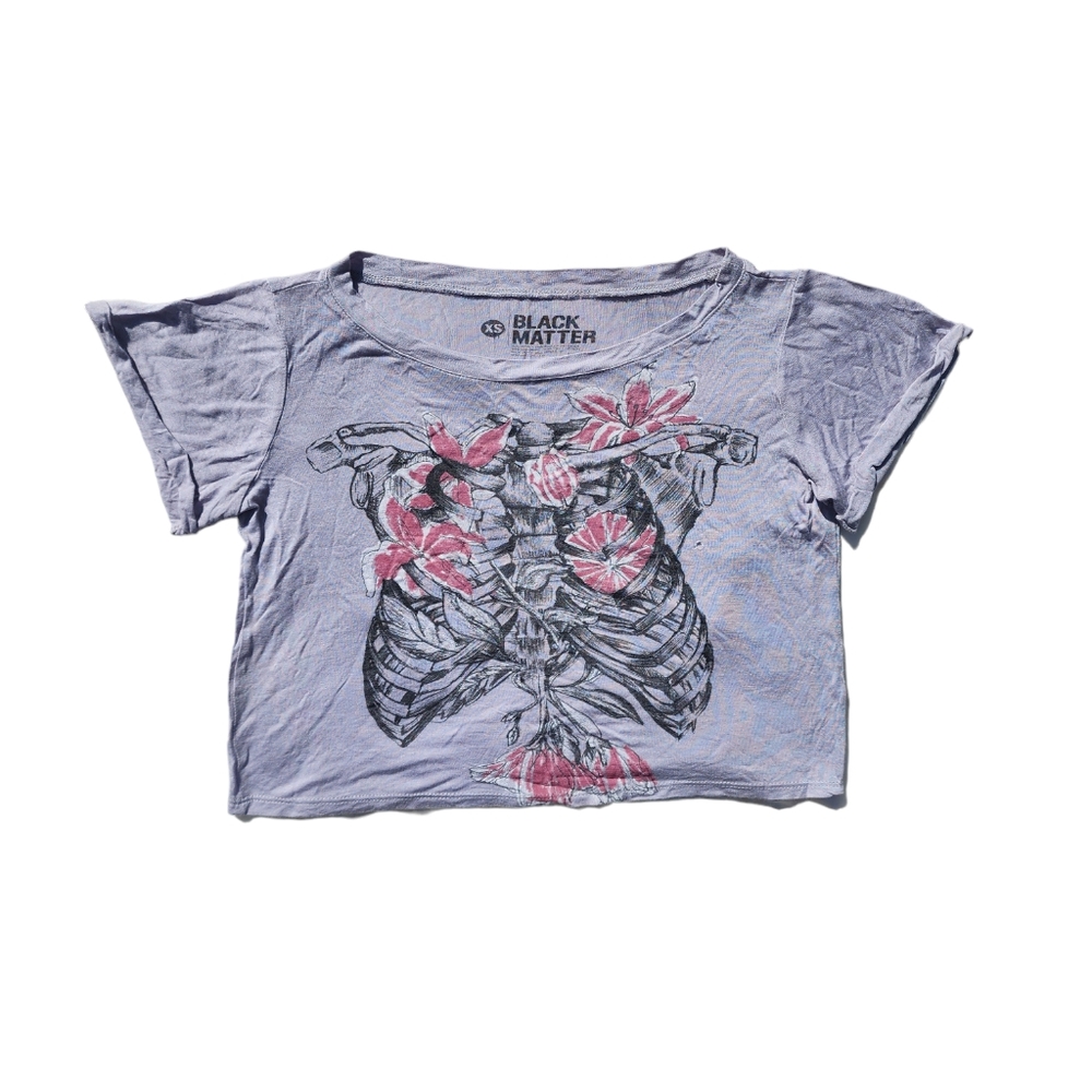Hot Topic Floral Ribcage Distressed Crop Top